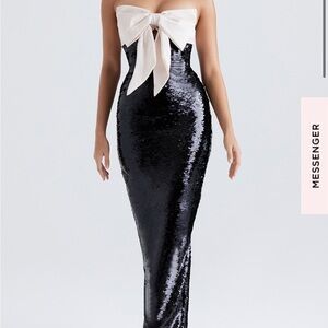 House of CB black bow sequin gown- new with tags